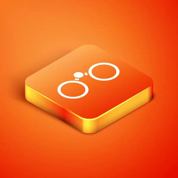 Isométrique icône jumelles isolées sur fond orange. Trouvez le signe logiciel. Symbole de l'équipement espion. Illustration vectorielle — Image vectorielle