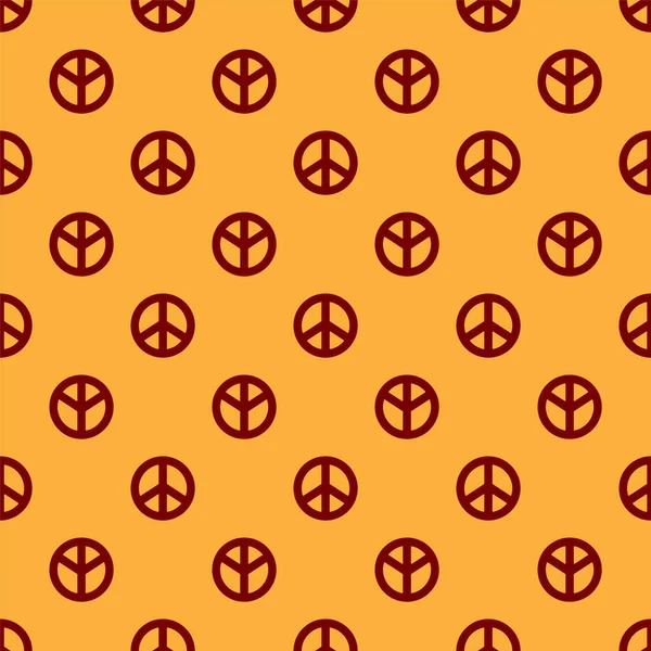 Ícone Red Peace isolado padrão sem costura no fundo marrom. Símbolo hippie da paz. Ilustração vetorial — Vetor de Stock