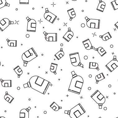 Çamaşır deterjanı, çamaşır suyu, bulaşık suyu ya da beyaz arka planda izole edilmiş başka bir temizlik maddesi ikonu için siyah çizgi plastik şişeler. Vektör İllüstrasyonu