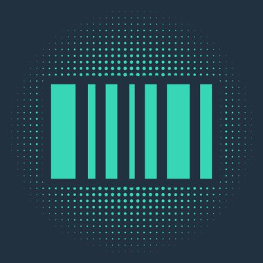 Mavi arkaplanda yeşil barkod simgesi izole edildi. Soyut çember rastgele noktalar. Vektör İllüstrasyonu