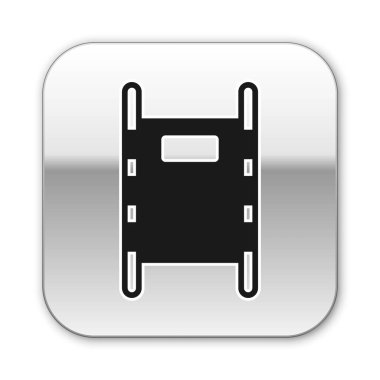 Siyah Sedye simgesi beyaz arkaplanda izole edildi. Hastanenin tıbbi sedyesi. Gümüş kare düğme. Vektör İllüstrasyonu