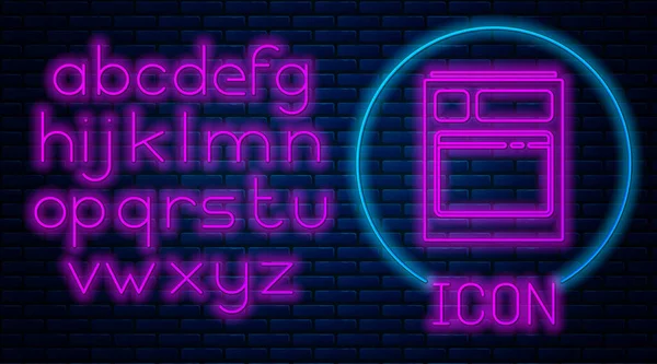 Glödande neon Kök diskmaskin maskin ikon isolerad på tegel vägg bakgrund. Neonljus alfabet. Vektor Illustration — Stock vektor