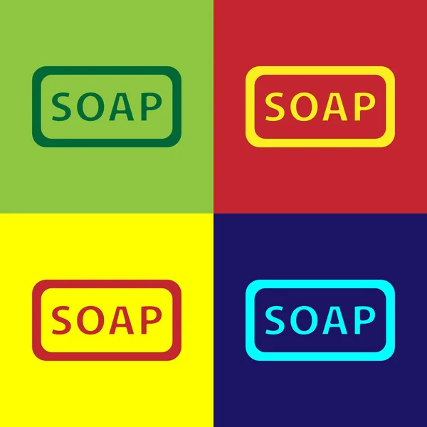 Pop art Bar mýdla ikona izolované na barevném pozadí. Mýdlo s bublinkami. Vektorová ilustrace — Stockový vektor