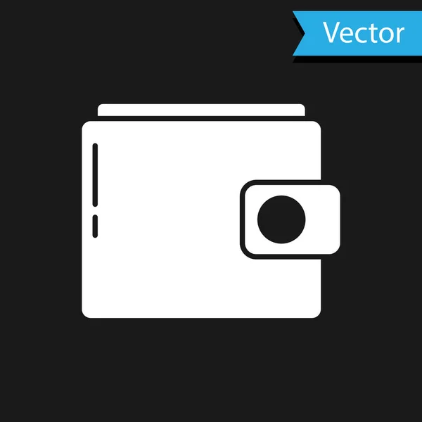 Weißes Portemonnaie-Symbol auf schwarzem Hintergrund. Portemonnaie. Bargeldsparsymbol. Vektorillustration — Stockvektor