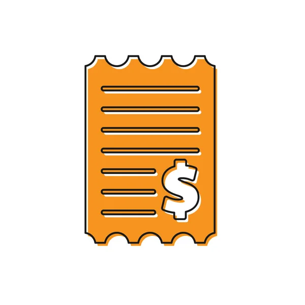 Cheque de papel naranja e icono de cheque financiero aislado sobre fondo blanco. Comprobación de impresión de papel, recibo de la tienda o factura. Ilustración vectorial — Archivo Imágenes Vectoriales