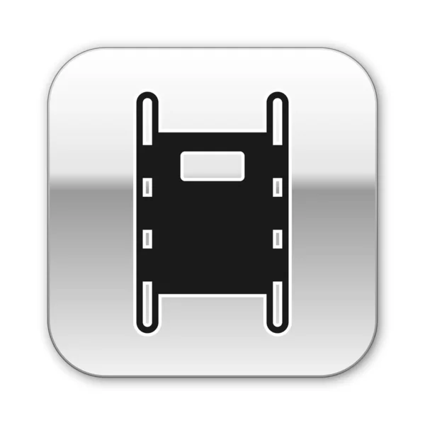 Μαύρο εικονίδιο φορείου απομονωμένο σε λευκό φόντο. Ιατρικό φορείο νοσοκομείου ασθενών. Ασημένιο τετράγωνο κουμπί. Εικονογράφηση διανύσματος — Διανυσματικό Αρχείο