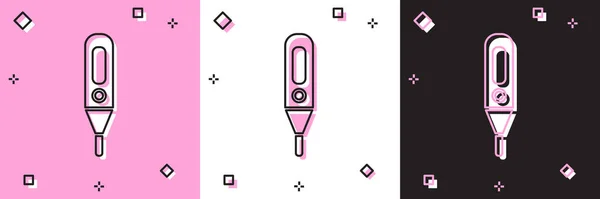 Ορισμός Ιατρικό ψηφιακό θερμόμετρο για την ιατρική εξέταση εικονίδιο απομονώνονται σε ροζ και λευκό, μαύρο φόντο. Εικονογράφηση διανύσματος — Διανυσματικό Αρχείο