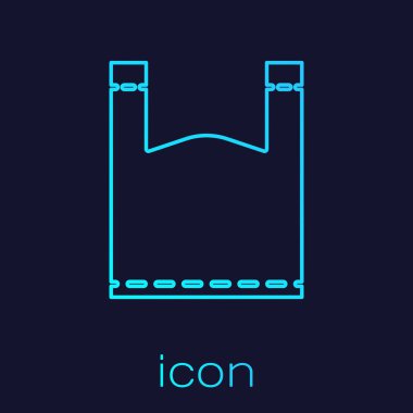 Turquoise line Plastic bag icon isolated on blue background. Disposable cellophane and polythene package prohibition sign. Vector Illustration