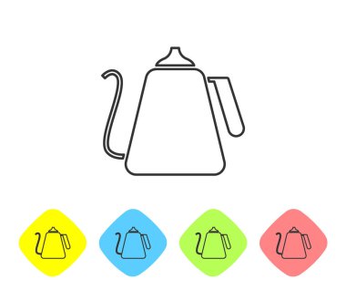 Gri çizgili Kettle beyaz arka planda ikon izole edilmiş. Çaydanlık ikonu. Renkli eşkenar dörtgen düğmelerine simgeleri yerleştir. Vektör İllüstrasyonu