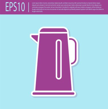 Turkuaz arka planda izole edilmiş sapı simgesi olan mor çaydanlık. Çaydanlık ikonu. Vektör İllüstrasyonu