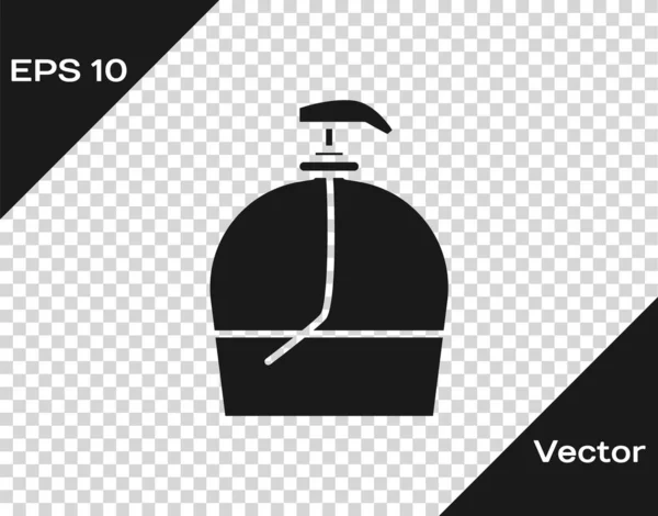 Botella negra de jabón líquido antibacteriano con icono del dispensador aislado sobre fondo transparente. Desinfección, higiene, cuidado de la piel. Ilustración vectorial — Vector de stock