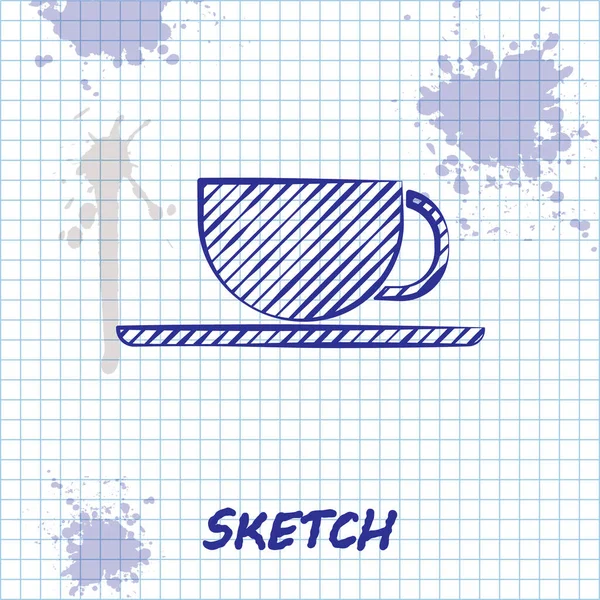 Linha de esboço ícone xícara de café isolado no fundo branco. Uma chávena. Café quente. Ilustração vetorial —  Vetores de Stock
