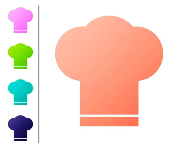 Coral Chef chapéu ícone isolado no fundo branco. Símbolo de cozinha. Chapéu dos cozinheiros. Definir ícones de cor. Ilustração vetorial — Vetor de Stock