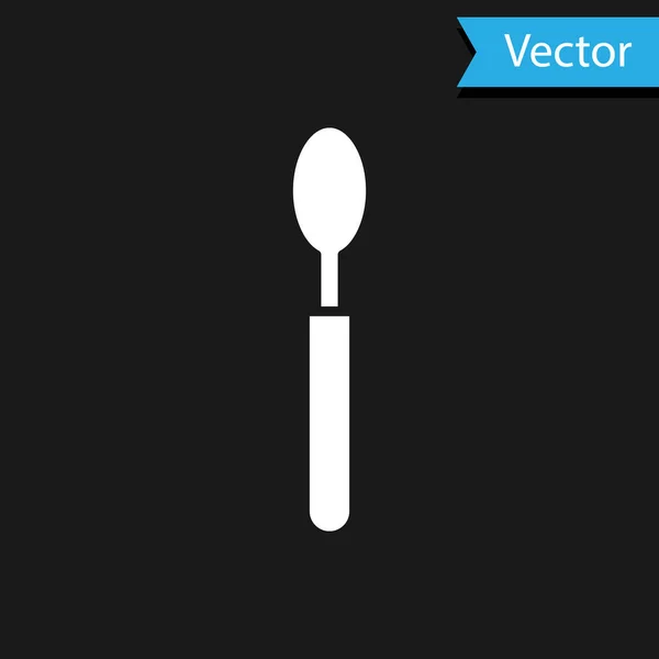 Иконка Белая ложка выделена на черном фоне. Кухонная утварь. Прибор для столовых приборов. Векторная миграция — стоковый вектор