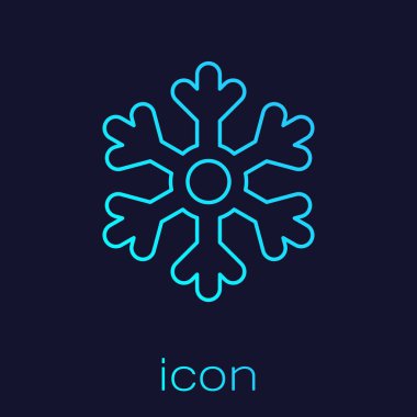 Turkuaz çizgisi Kar Tanesi simgesi mavi arkaplanda izole edildi. Vektör İllüstrasyonu