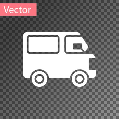 Beyaz kargo kamyonu ikonu, şeffaf arkaplanda izole edildi. Vektör İllüstrasyonu