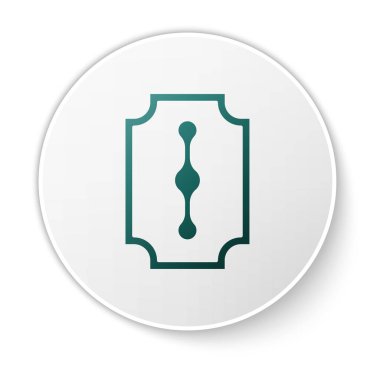 Beyaz arka planda yeşil bıçaklı jilet simgesi izole edildi. Beyaz daire düğmesi. Vektör İllüstrasyonu