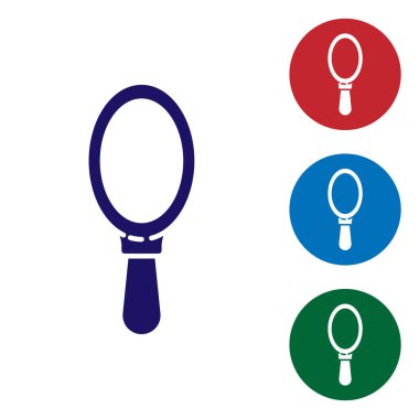 Mavi El ayna simgesi beyaz arkaplanda izole edildi. Renkli kare düğmelerle simgeleri ayarla. Vektör İllüstrasyonu