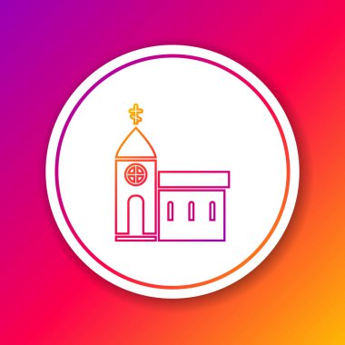 Renk çizgisi kilise binası simgesi renk arkaplanında izole edildi. Hıristiyan Kilisesi. Kilisenin dini. Çember beyaz düğme. Vektör İllüstrasyonu
