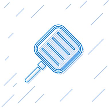 Mavi çizgi Kızartma tava sısimgesi beyaz arka plan üzerinde izole. Kızartma veya kızartma gıda sembolü. Vektör İllüstrasyonu