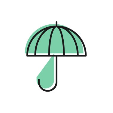 Beyaz arkaplanda izole edilmiş, siyah çizgi klasik, zarif, açık şemsiye simgesi. Yağmur koruma sembolü. Vektör İllüstrasyonu