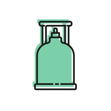 Siyah çizgi kamp gaz ocağı ikonu beyaz arka planda izole edilmiş. Taşınabilir gaz ocağı. Yürüyüş, kamp malzemeleri. Vektör İllüstrasyonu