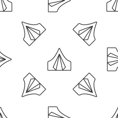 Gri çizgi turist çadırı ikonu beyaz arka planda izole edilmiş kusursuz desen. Kamp sembolü. Vektör İllüstrasyonu