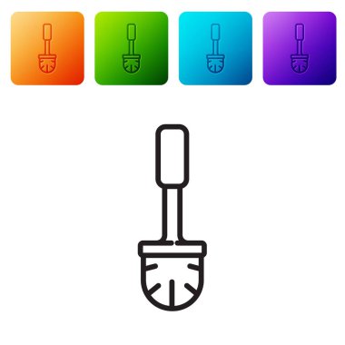Siyah çizgi tuvalet fırçası simgesi beyaz arkaplanda izole edildi. Renkli kare düğmelerle simgeleri ayarla. Vektör İllüstrasyonu
