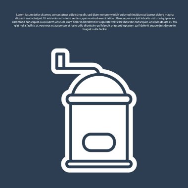 Mavi çizgi Manuel kahve öğütücü ikonu mavi arka planda izole edilmiş. Vektör İllüstrasyonu