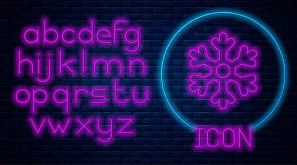 Gloeiende Neon Snowflake Icoon Geïsoleerd Bakstenen Muur Achtergrond Neon Licht — Stockvector