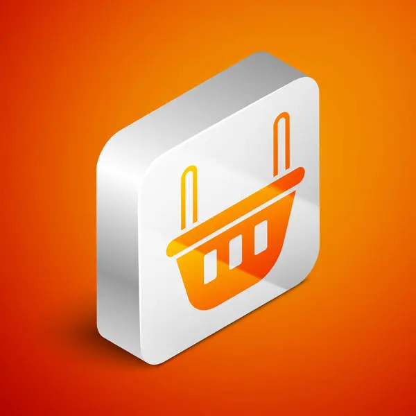 Isometrisches Warenkorb Symbol Isoliert Auf Orangefarbenem Hintergrund Lebensmittelgeschäft Supermarkt Silberner — Stockvektor