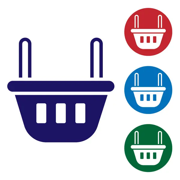 Blauw Winkelwagen Pictogram Geïsoleerd Witte Achtergrond Levensmiddelenwinkel Supermarkt Stel Pictogrammen — Stockvector