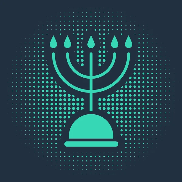 Icono Hanukkah Menorah Verde Aislado Sobre Fondo Azul Hanukkah Símbolo — Vector de stock