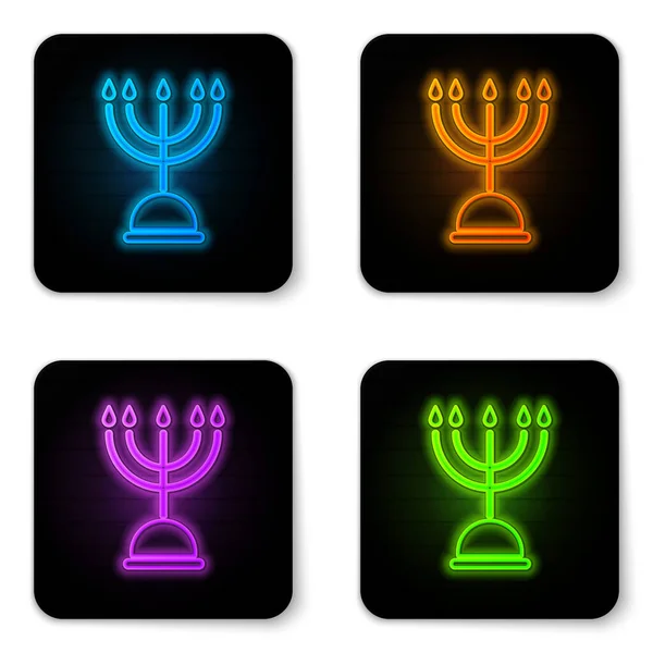 发光的霓虹灯薄荷花图标孤立在白色的背景 光明节的传统象征 节日宗教 犹太灯节 黑色方块按钮 病媒图解 — 图库矢量图片