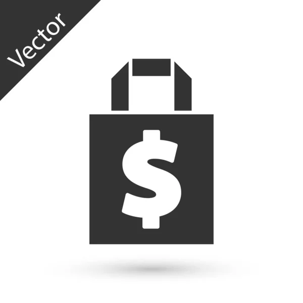 Sac Shoping Gris Icône Symbole Dollar Isolé Sur Fond Blanc — Image vectorielle