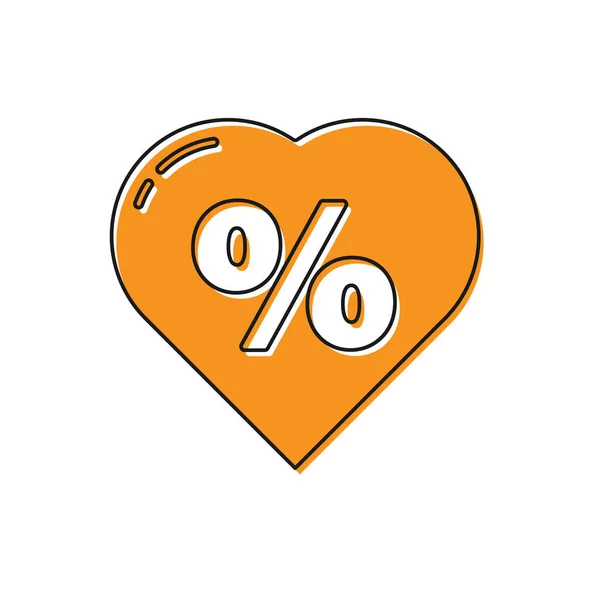 Orange Discount Percent Tag Heart Icon Isolated White Background Shopping — Stock Vector