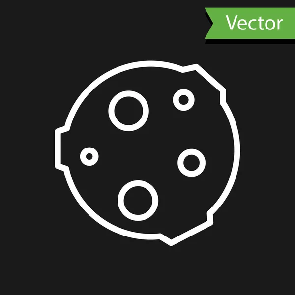 Weiße Linie Mond Symbol Isoliert Auf Schwarzem Hintergrund Vektorillustration — Stockvektor