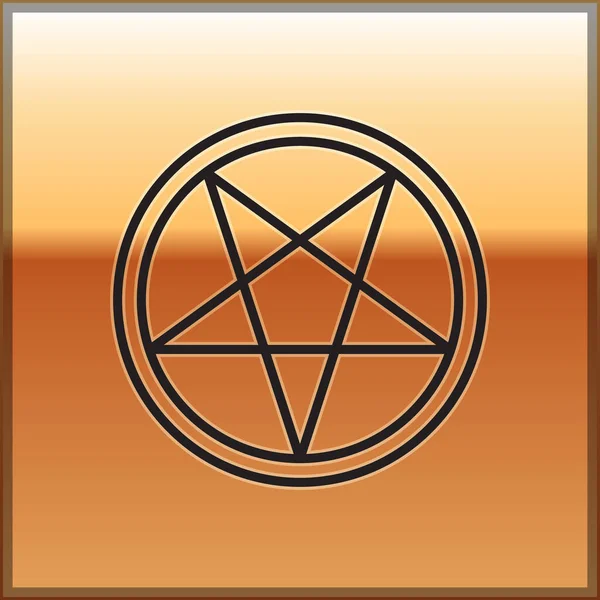 Zwarte Lijn Pentagram Een Cirkel Pictogram Geïsoleerd Gouden Achtergrond Magisch — Stockvector