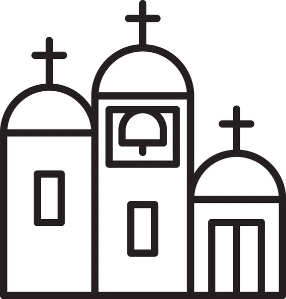 Czarna Linia Ikona Budowania Kościoła Białym Tle Kościoła Chrześcijańskiego Religia — Wektor stockowy