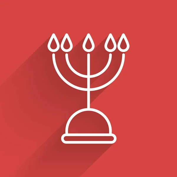 白线Hanukkah Menorah图标与很长的阴影隔离 光明节的传统象征 节日宗教 犹太灯节 病媒图解 — 图库矢量图片