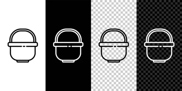 Set Line Camping Pot Icon Isolated Black White Background Boil — Stock Vector