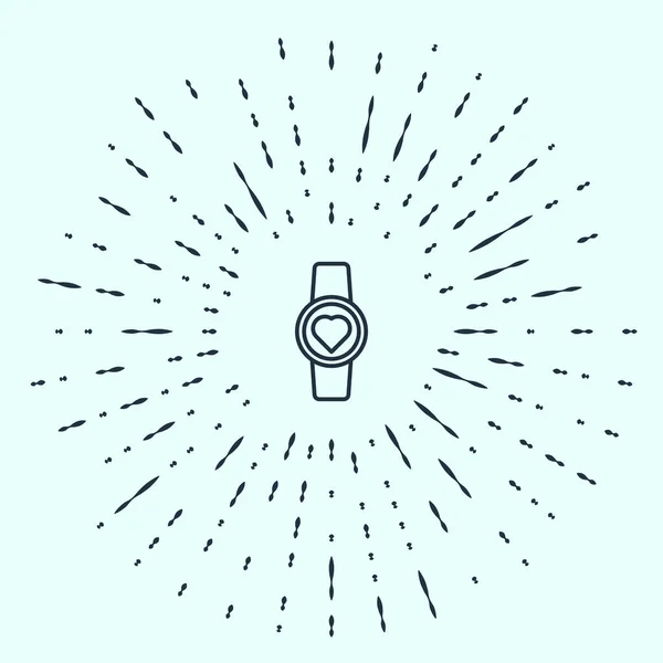 Schwarze Linie Smartwatch Mit Herzfrequenzsymbol Auf Grauem Hintergrund Fitness App — Stockvektor