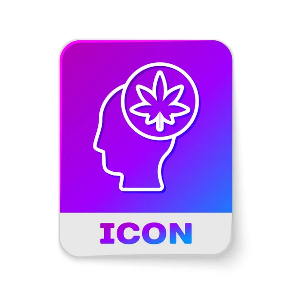 Línea Blanca Cabeza Masculina Perfil Con Marihuana Icono Hoja Cannabis — Vector de stock