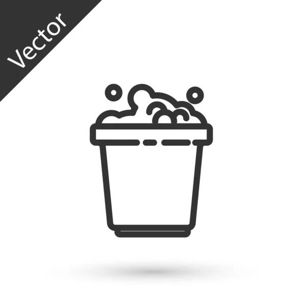 Cubo Línea Gris Con Jabón Suds Icono Aislado Sobre Fondo — Vector de stock