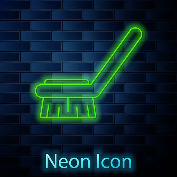 Leuchtende Neon Linie Pinsel Für Die Reinigung Symbol Isoliert Auf — Stockvektor