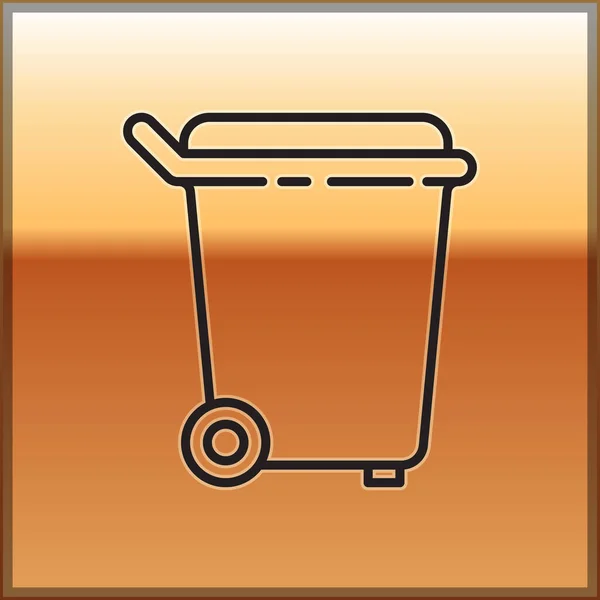 Black Line Trash Can Icon Isolated Gold Background Garbage Bin — Stock Vector