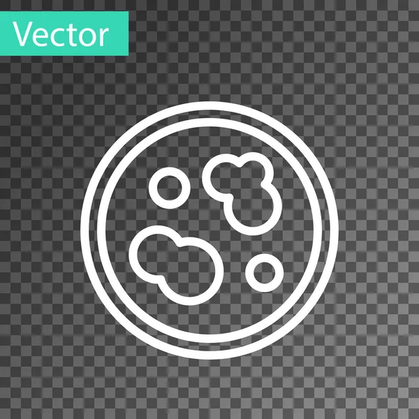 Weiße Linie Petrischale Mit Bakteriensymbol Isoliert Auf Transparentem Hintergrund Vektorillustration — Stockvektor