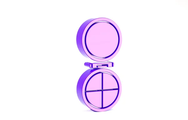 Фиолетовый порошок для макияжа с зеркальной иконкой на белом фоне. Концепция минимализма. 3D-рендеринг — стоковое фото