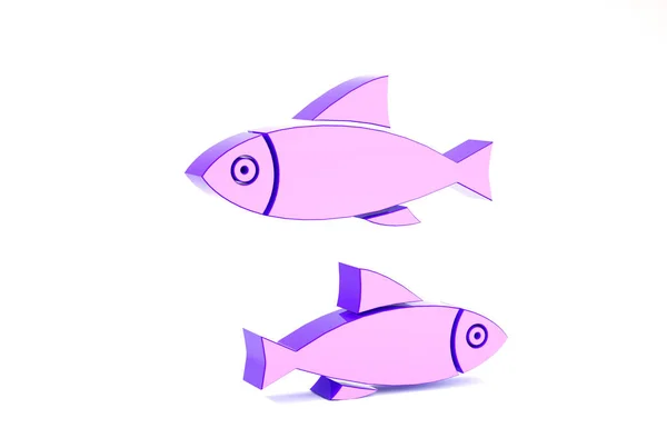 Icône Poisson violet isolée sur fond blanc. Concept de minimalisme. Illustration 3D rendu 3D — Photo