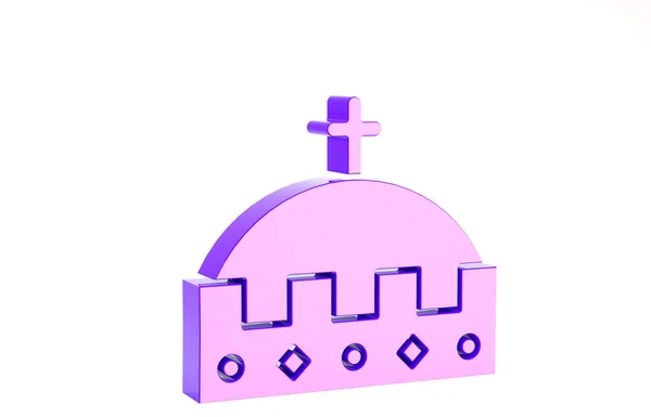 Icono de corona de rey púrpura aislado sobre fondo blanco. Concepto minimalista. 3D ilustración 3D render — Foto de Stock